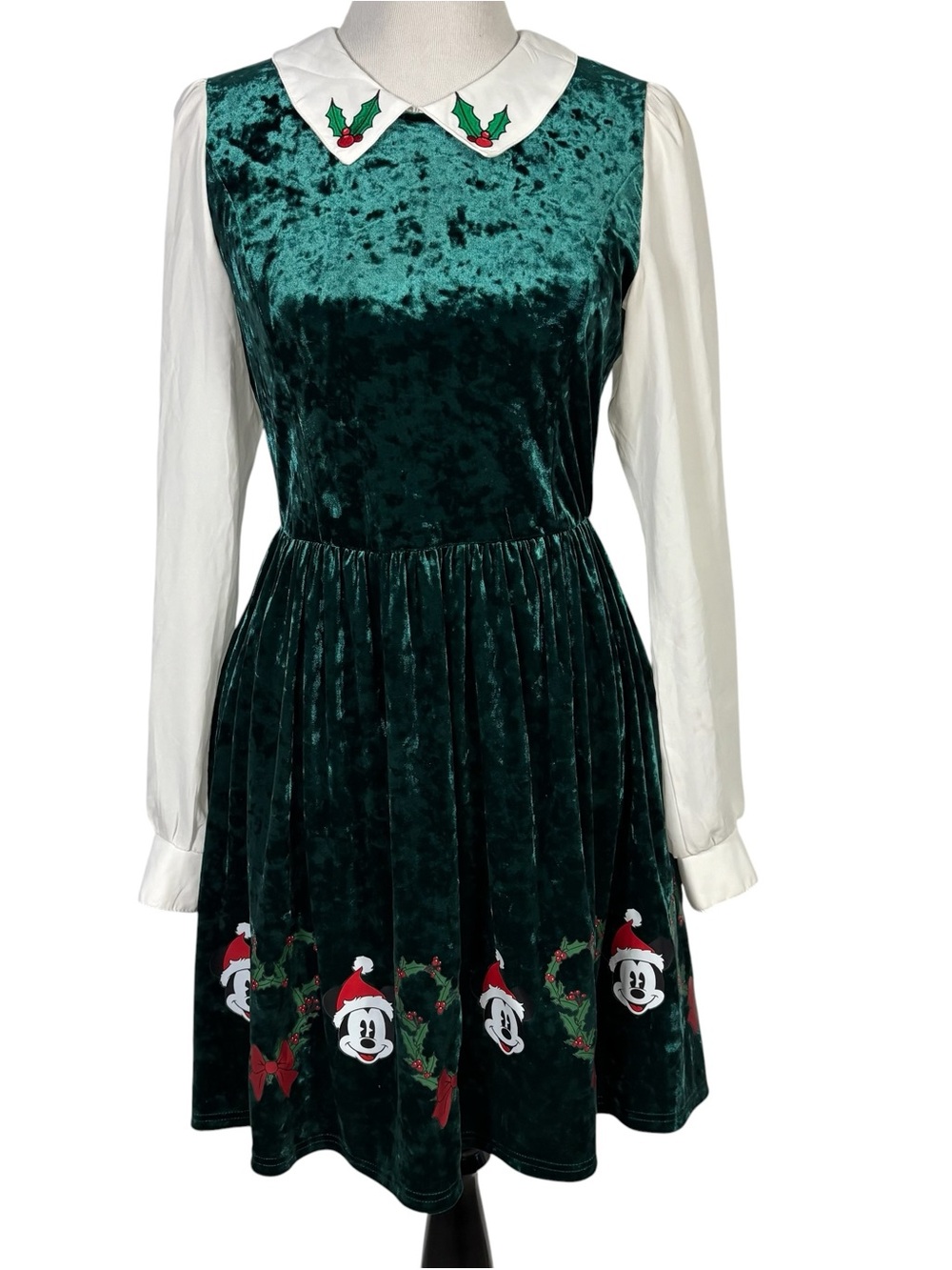Her Universe Holiday Christmas Disney Mickey Mouse Green Velvet Dress Sz M